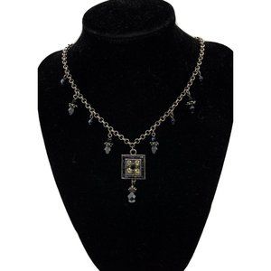 Premier Designs Dangle Bead And Square Pendant Pewter Tone Necklace 17”